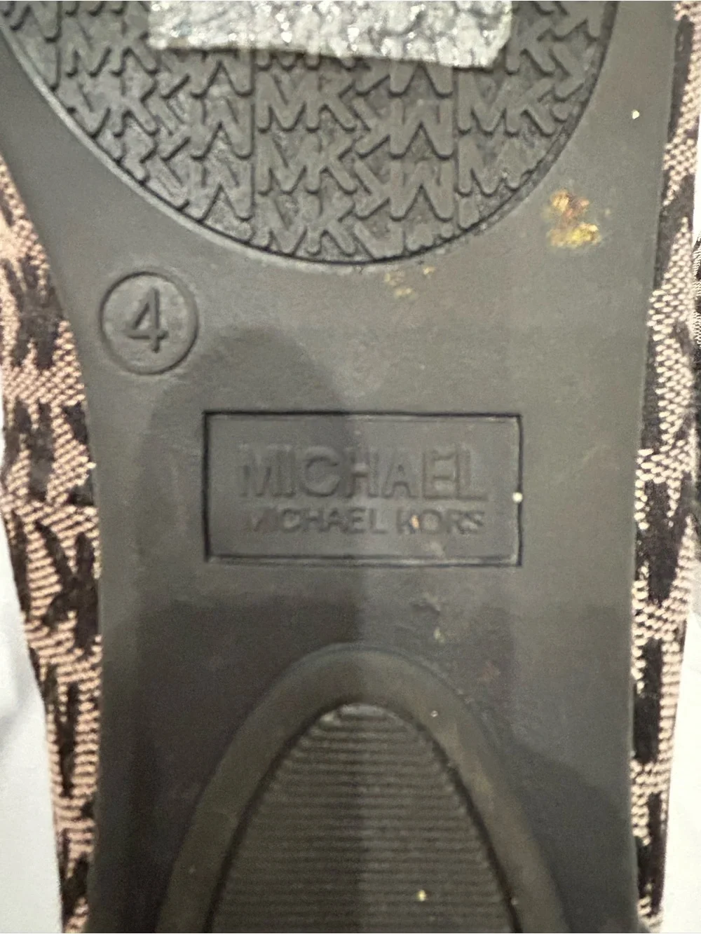 Michael Kors Black and Brown Logo Ballet Flats with Gold MK Medallion